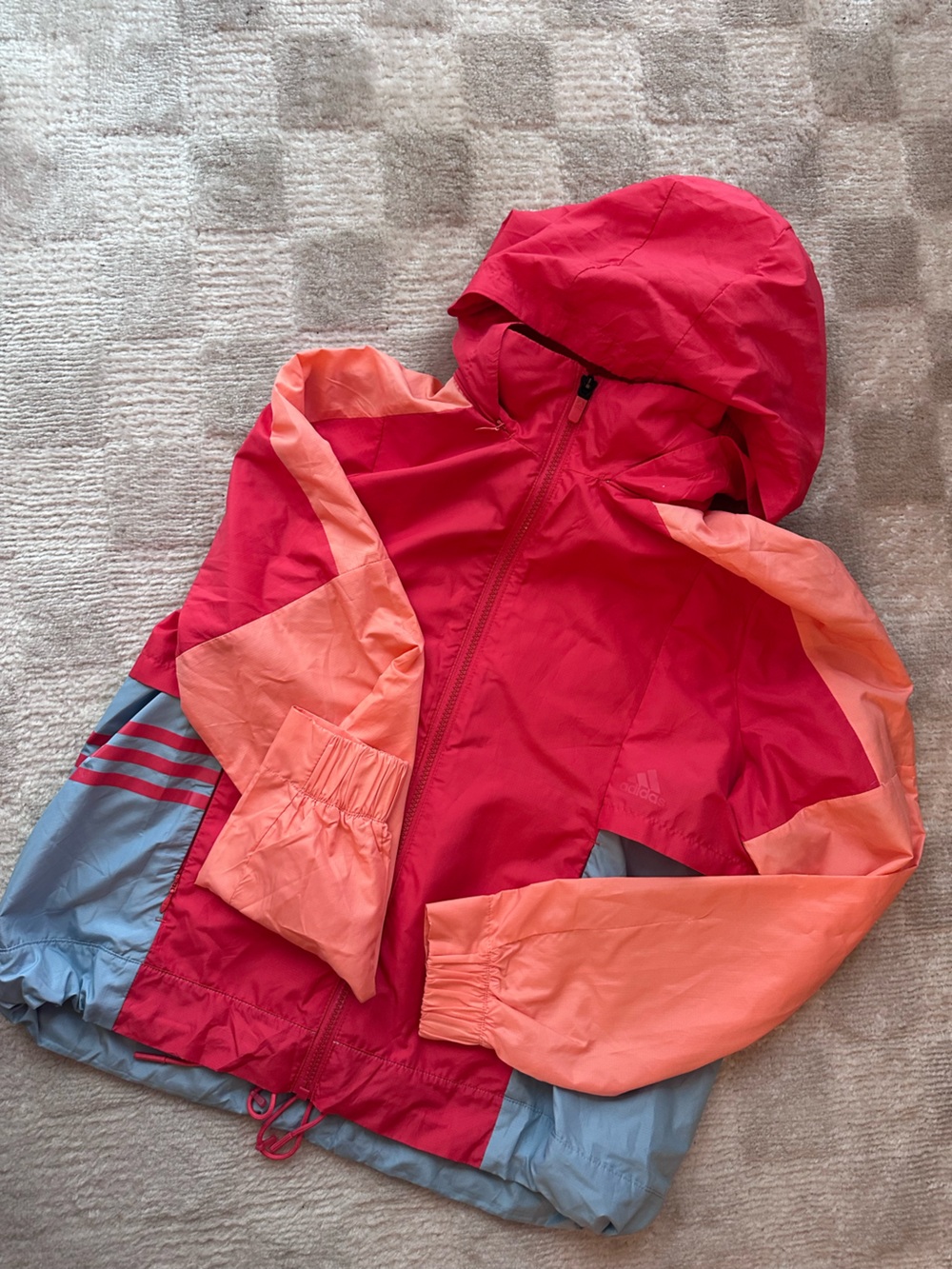 Adidas Cropped Pink & Coral Colorblock Hooded Jacket